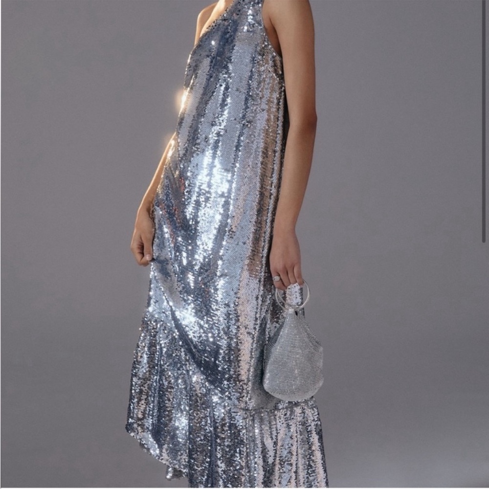 NWT Maeve XL one shoulder silver sequin gown dress from Anthropologie - Picture 2 of 15